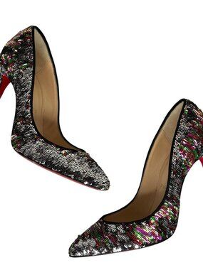 Christian Louboutin Pigalle Follies Multicolor/Silver Sequin 100mm Heels Pump 36